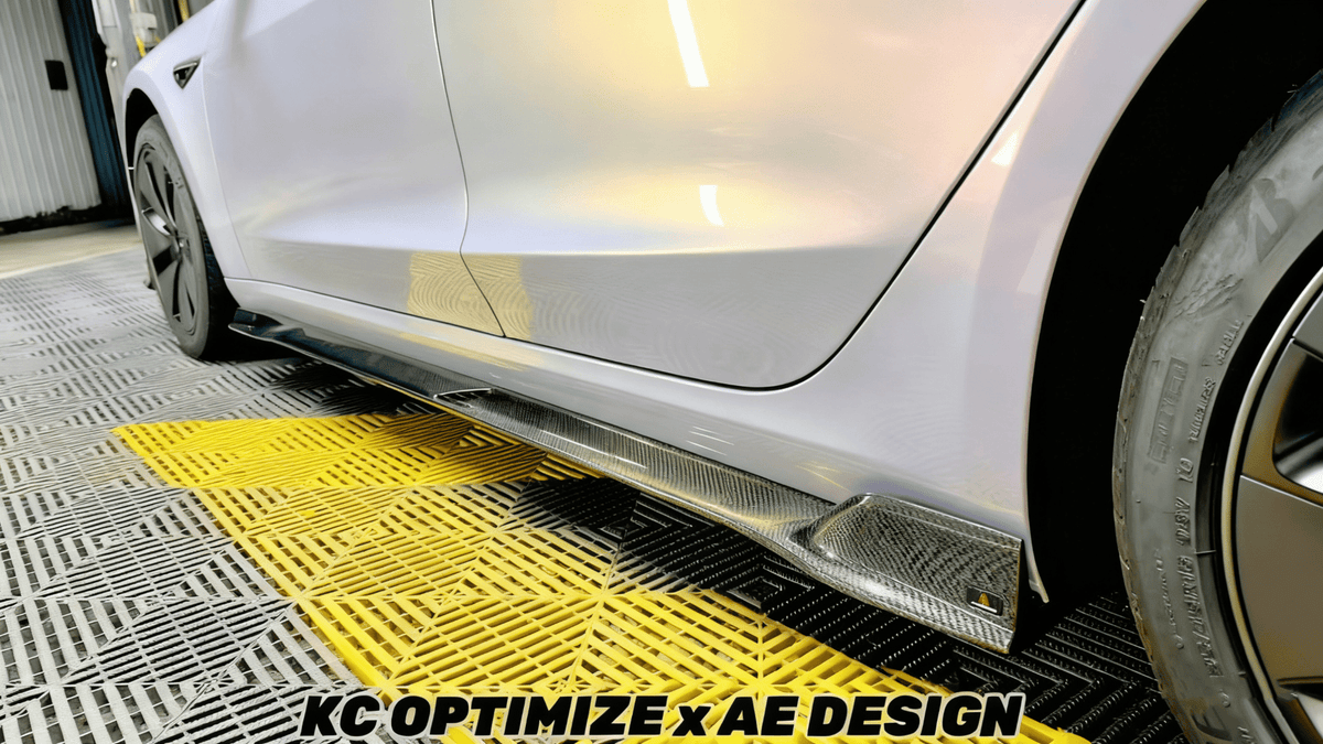 AE DESIGN - TESLA MODEL 3 HIGHLAND / PERFORMANCE 2024+ DRY CARBON FIBRE SIDE SKIRTS V2 - Aero Carbon UK