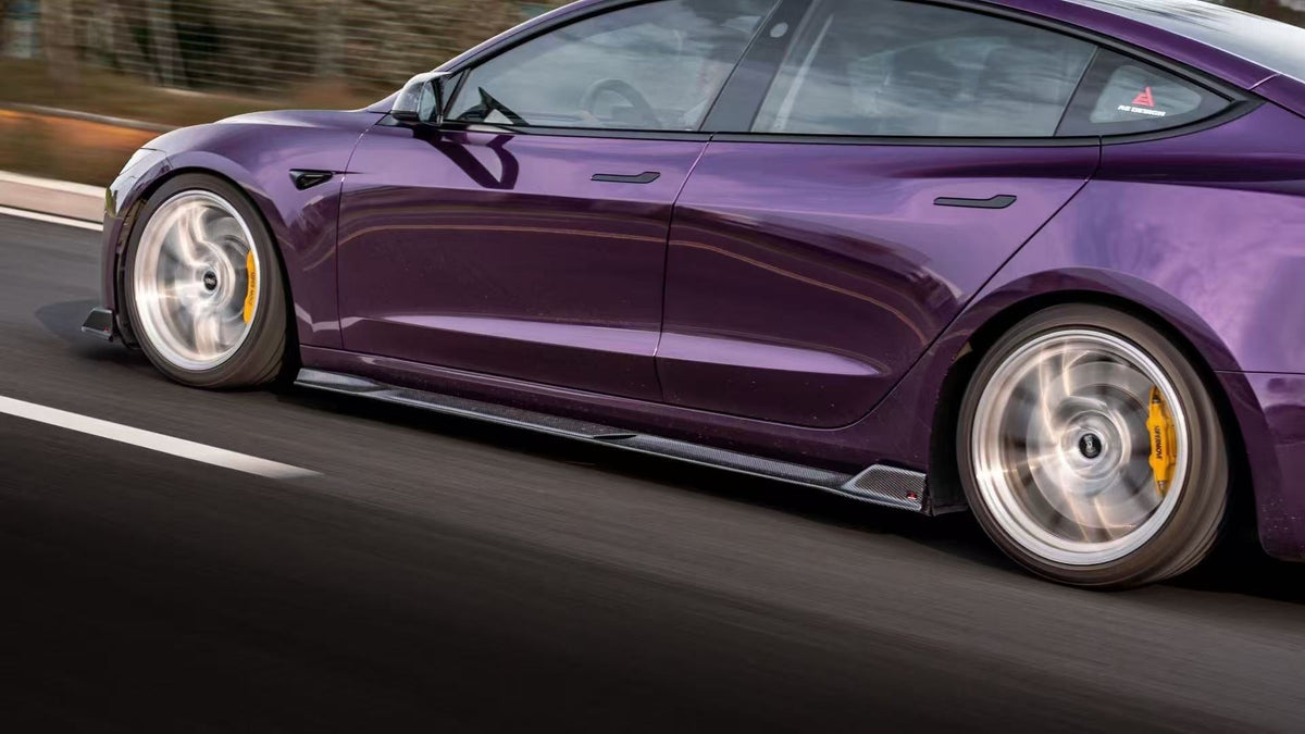 AE DESIGN - TESLA MODEL 3 HIGHLAND / PERFORMANCE 2024+ DRY CARBON FIBRE SIDE SKIRTS V2 - Aero Carbon UK