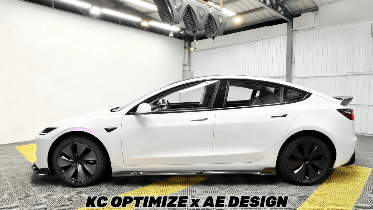 AE DESIGN - TESLA MODEL 3 HIGHLAND / PERFORMANCE 2024+ DRY CARBON FIBRE SIDE SKIRTS V2 - Aero Carbon UK