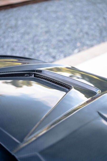 BCTXE Audi A5 S5 RS5 B9.5 carbon bonnet mesh-backed extractor vent macro detail