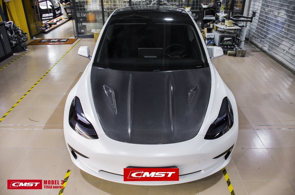 CMST - TESLA MODEL 3 CARBON FIBRE BONNET / HOOD V2 - Aero Carbon UK