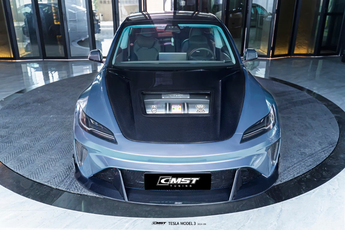 CMST - TESLA MODEL 3 HIGHLAND 2024+ CARBON FIBRE GLASS HOOD BONNET V2 - Aero Carbon UK