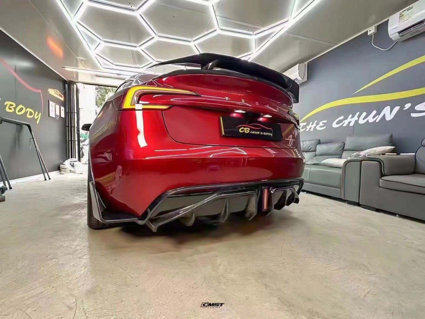 CMST - TESLA MODEL 3 HIGHLAND 2024+ CARBON FIBRE REAR DIFFUSER AND REAR SIDE SKIRTS - Aero Carbon UK