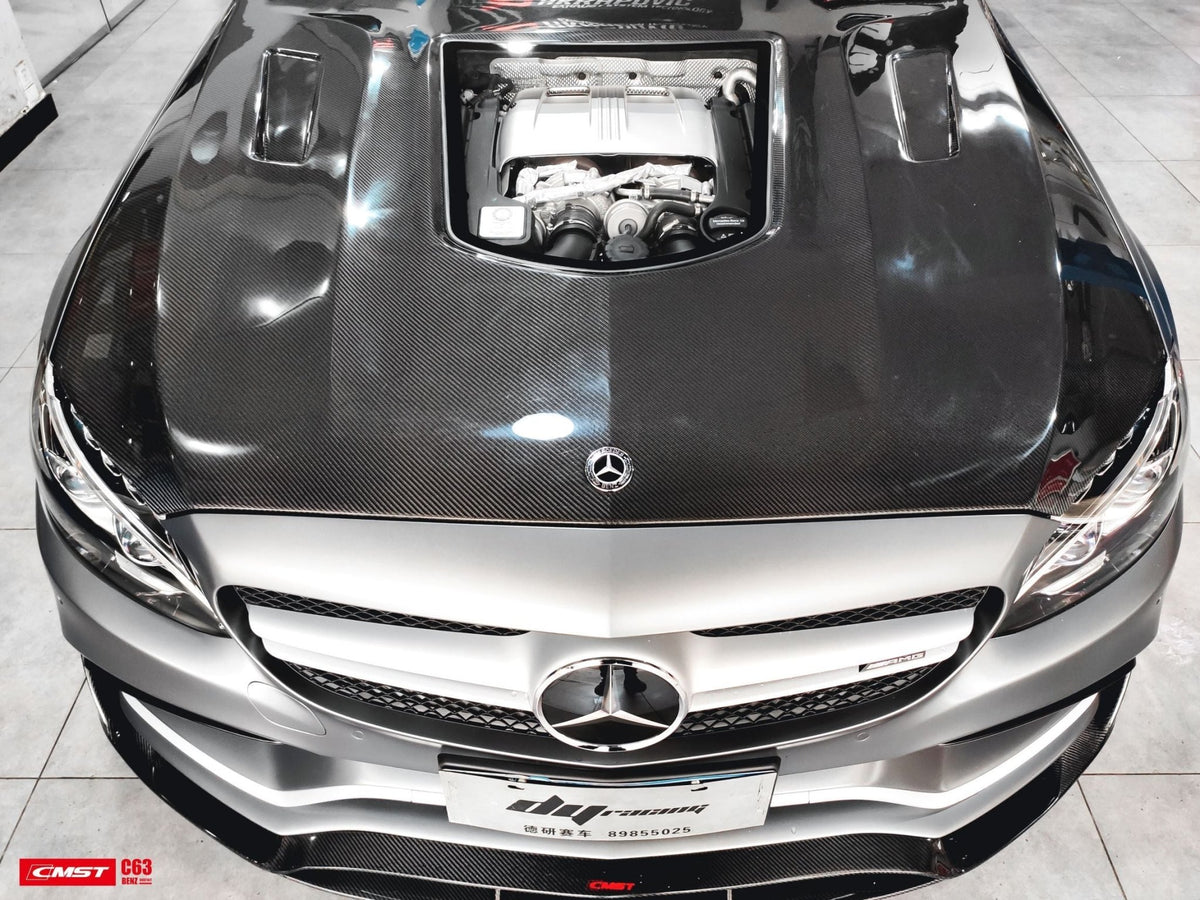 CMST Tuning Carbon Tempered Glass Transparent Hood For Mercedes Benz 2015-2020 AMG C63 Sedan Coupe 2 Door 4 Door - Aero Carbon UK