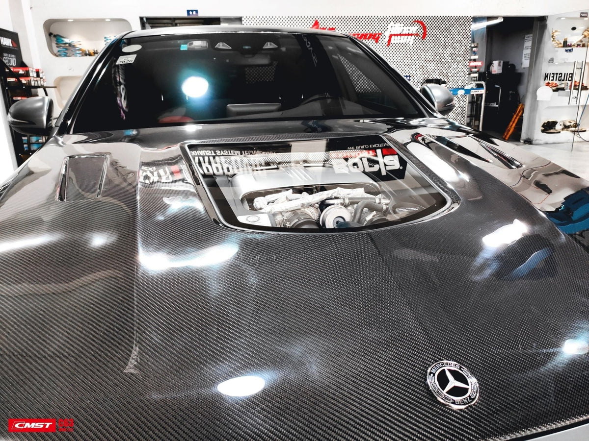 CMST Tuning Carbon Tempered Glass Transparent Hood For Mercedes Benz 2015-2020 AMG C63 Sedan Coupe 2 Door 4 Door - Aero Carbon UK