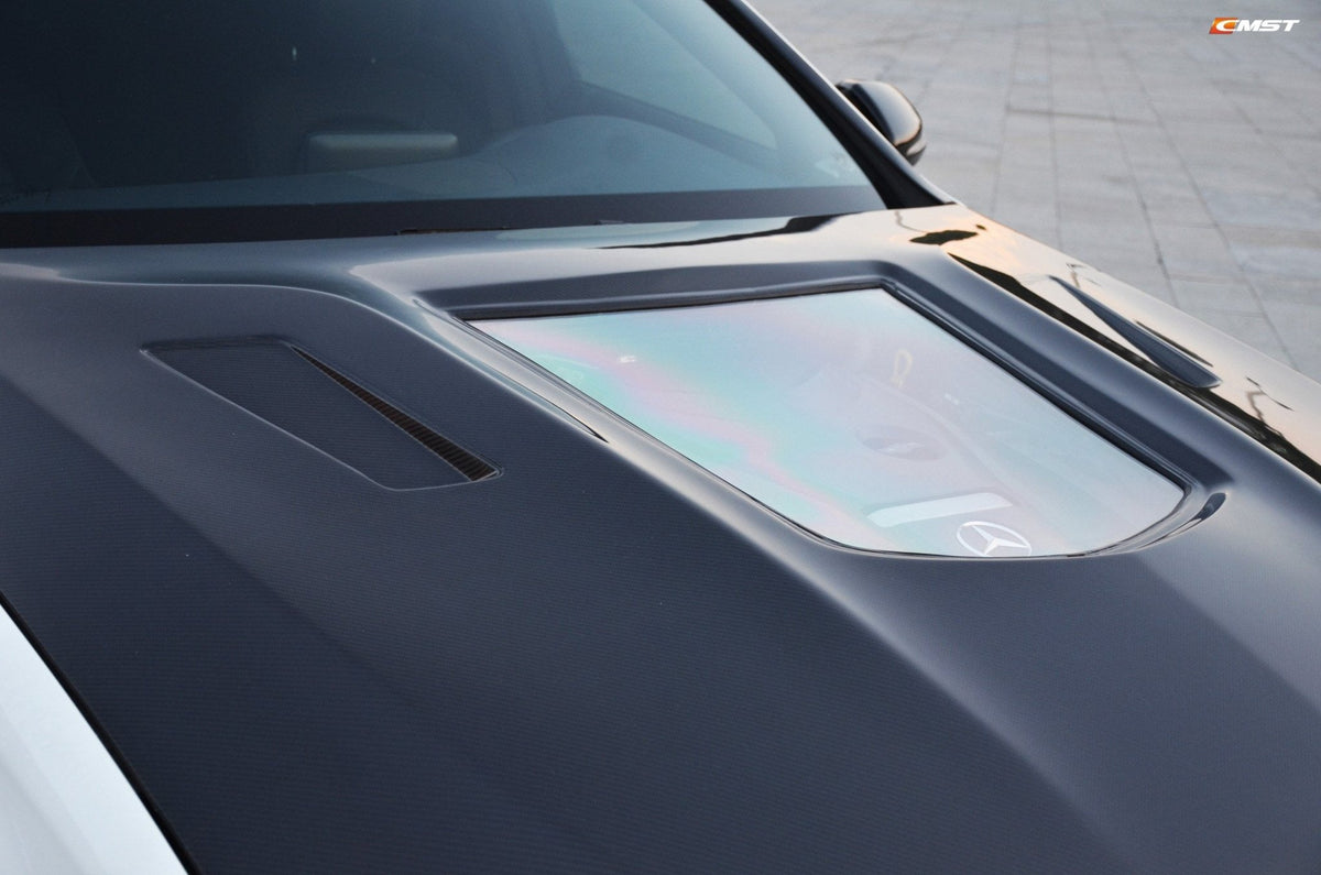 CMST Tuning Carbon Tempered Glass Transparent Hood For Mercedes Benz 2015-2020 W205 C300 C43 Sedan Coupe 2 Door 4 Door Ver.1 - Aero Carbon UK