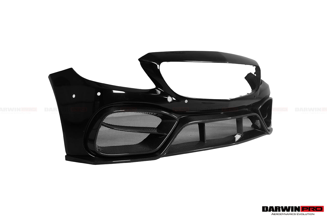 DARWINPRO - MERCEDES BENZ W205 C63 C63S 2015 - 2021 AMG COUPE IMP PERFORMANCE PARTIAL CARBON FIBER FRONT BUMPER WITH GRILL & CANARDS - Aero Carbon UK