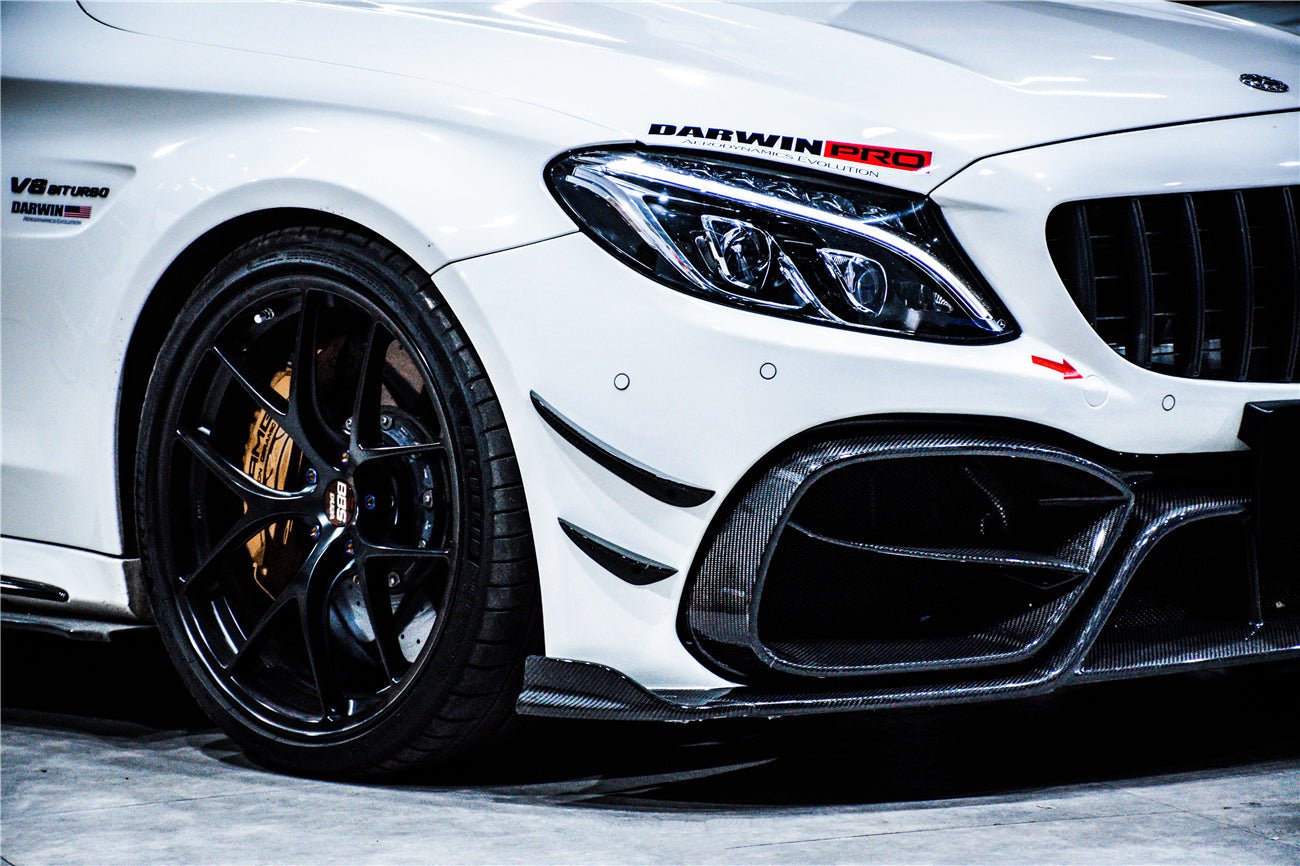 DARWINPRO - MERCEDES BENZ W205 C63 C63S 2015 - 2021 AMG COUPE IMP PERFORMANCE PARTIAL CARBON FIBER FRONT BUMPER WITH GRILL & CANARDS - Aero Carbon UK