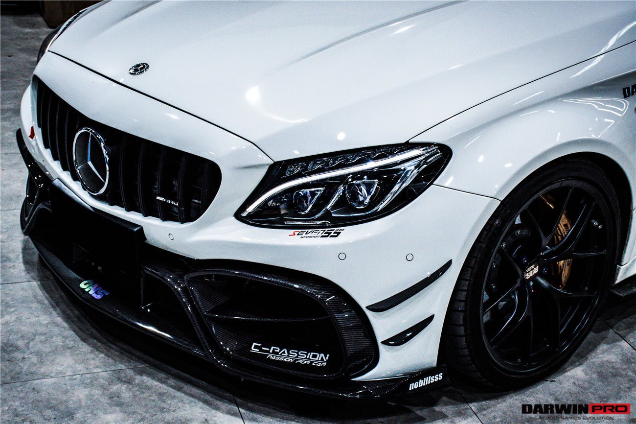 DARWINPRO - MERCEDES BENZ W205 C63 C63S 2015 - 2021 AMG COUPE IMP PERFORMANCE PARTIAL CARBON FIBER FRONT BUMPER WITH GRILL & CANARDS - Aero Carbon UK