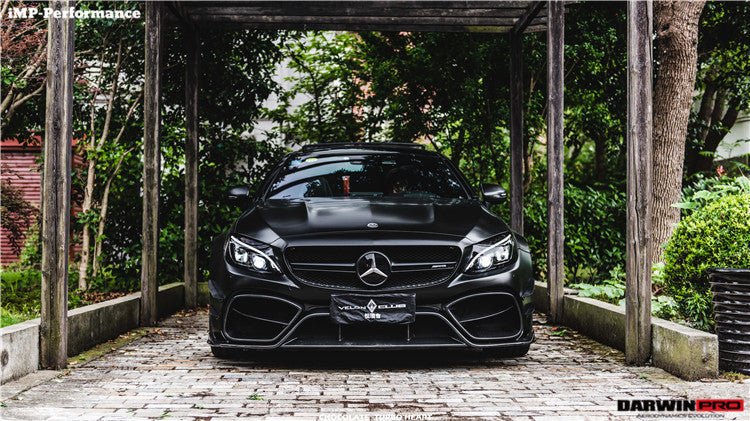 DARWINPRO - MERCEDES BENZ W205 C63 C63S 2015 - 2021 AMG COUPE IMP PERFORMANCE PARTIAL CARBON FIBER FRONT BUMPER WITH GRILL & CANARDS - Aero Carbon UK