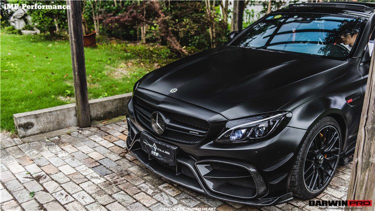 DARWINPRO - MERCEDES BENZ W205 C63 C63S 2015 - 2021 AMG COUPE IMP PERFORMANCE PARTIAL CARBON FIBER FRONT BUMPER WITH GRILL & CANARDS - Aero Carbon UK