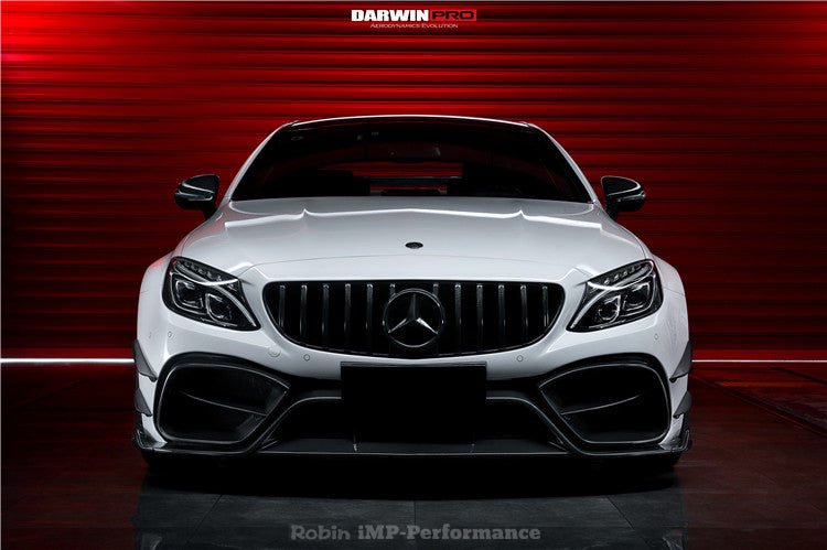 DARWINPRO - MERCEDES BENZ W205 C63 C63S 2015 - 2021 AMG COUPE IMP PERFORMANCE PARTIAL CARBON FIBER FRONT BUMPER WITH GRILL & CANARDS - Aero Carbon UK