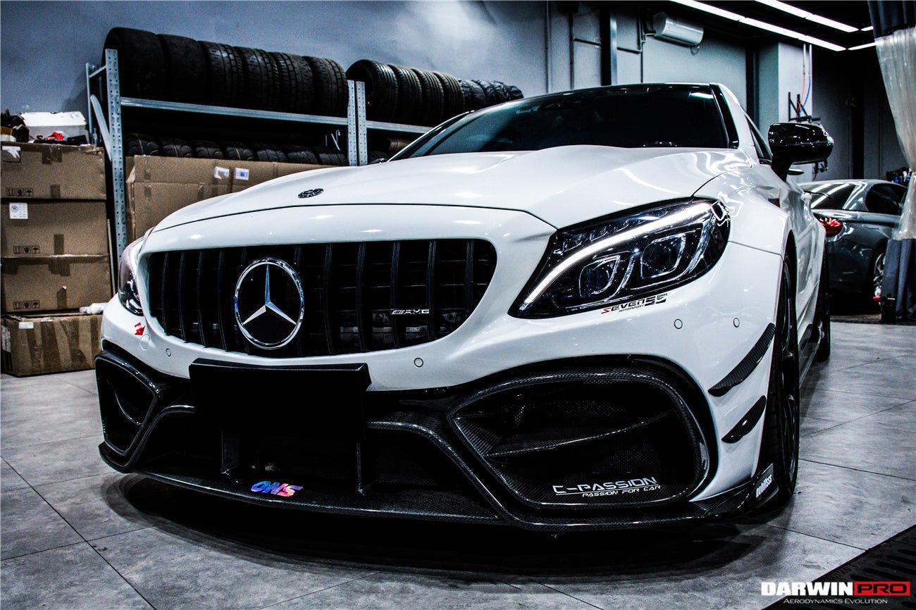 DARWINPRO - MERCEDES BENZ W205 C63 C63S 2015 - 2021 AMG COUPE IMP PERFORMANCE PARTIAL CARBON FIBER FRONT BUMPER WITH GRILL & CANARDS - Aero Carbon UK