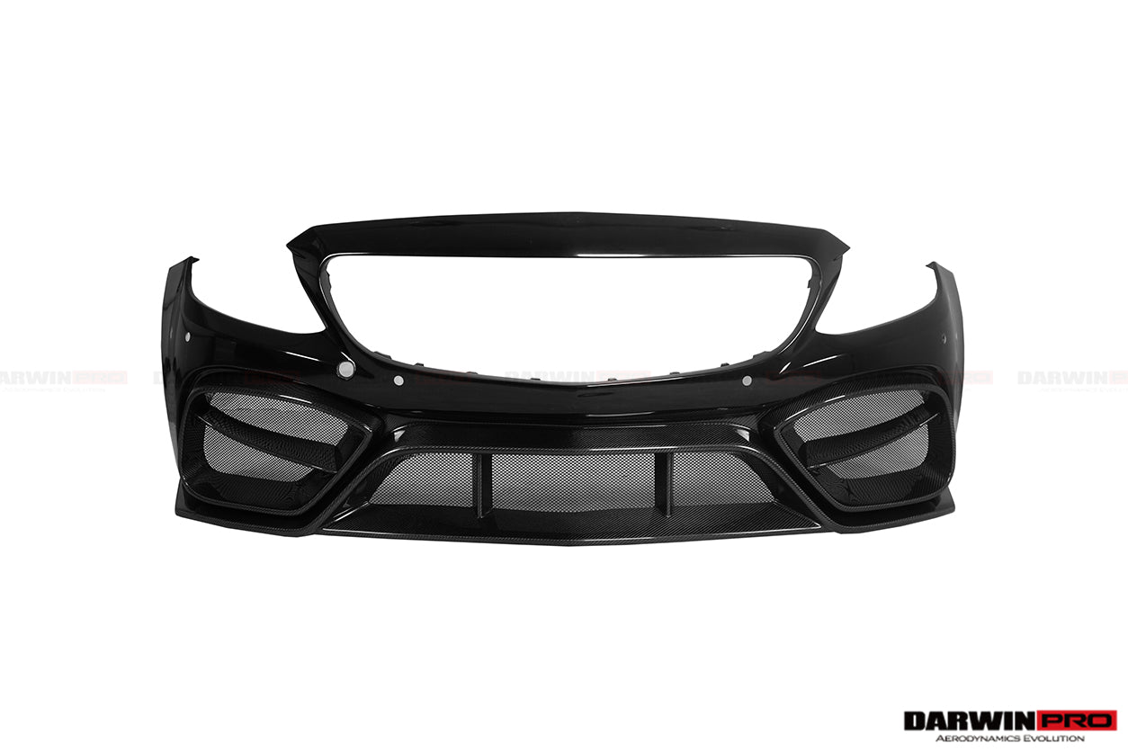 DARWINPRO - MERCEDES BENZ W205 C63 C63S 2015 - 2021 AMG COUPE IMP PERFORMANCE PARTIAL CARBON FIBER FRONT BUMPER WITH GRILL & CANARDS - Aero Carbon UK