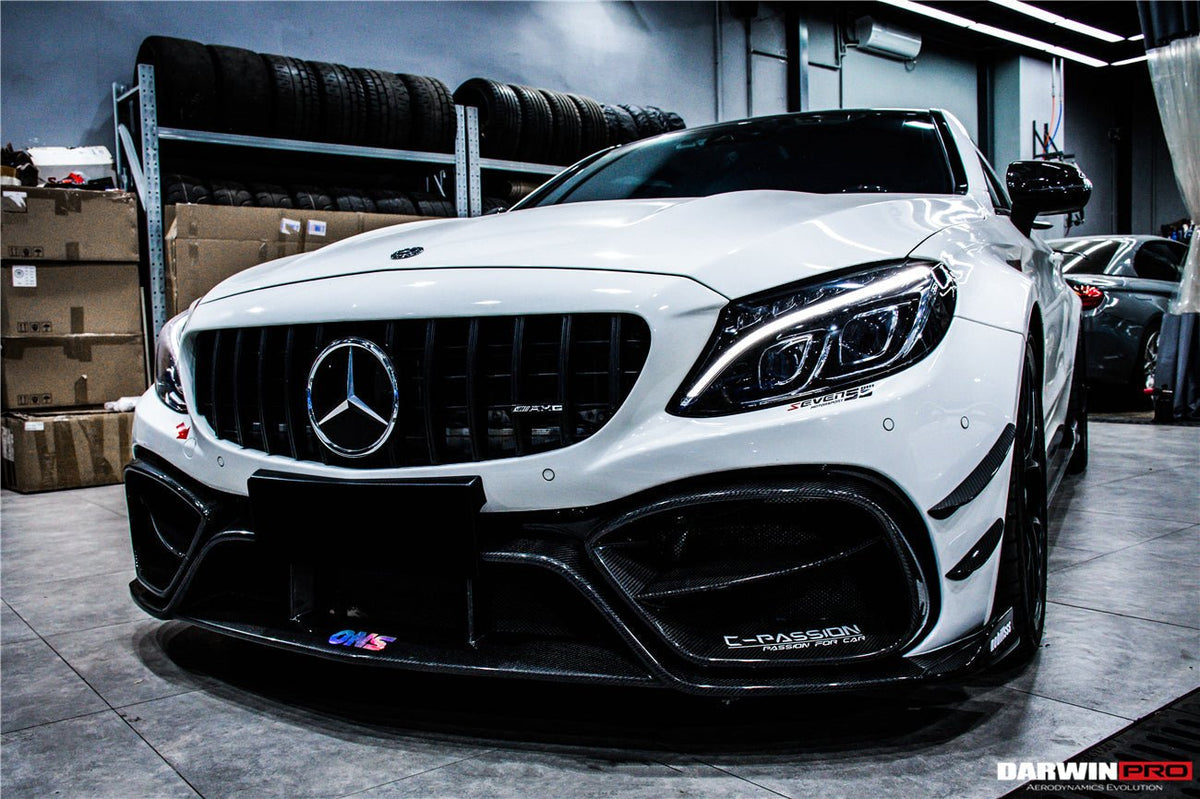 DARWINPRO - MERCEDES BENZ W205 C63 & C6S AMG COUPE 2015 - 2021 PARTIAL CARBON FIBER FRONT BUMPER WITH CANARDS - Aero Carbon UK