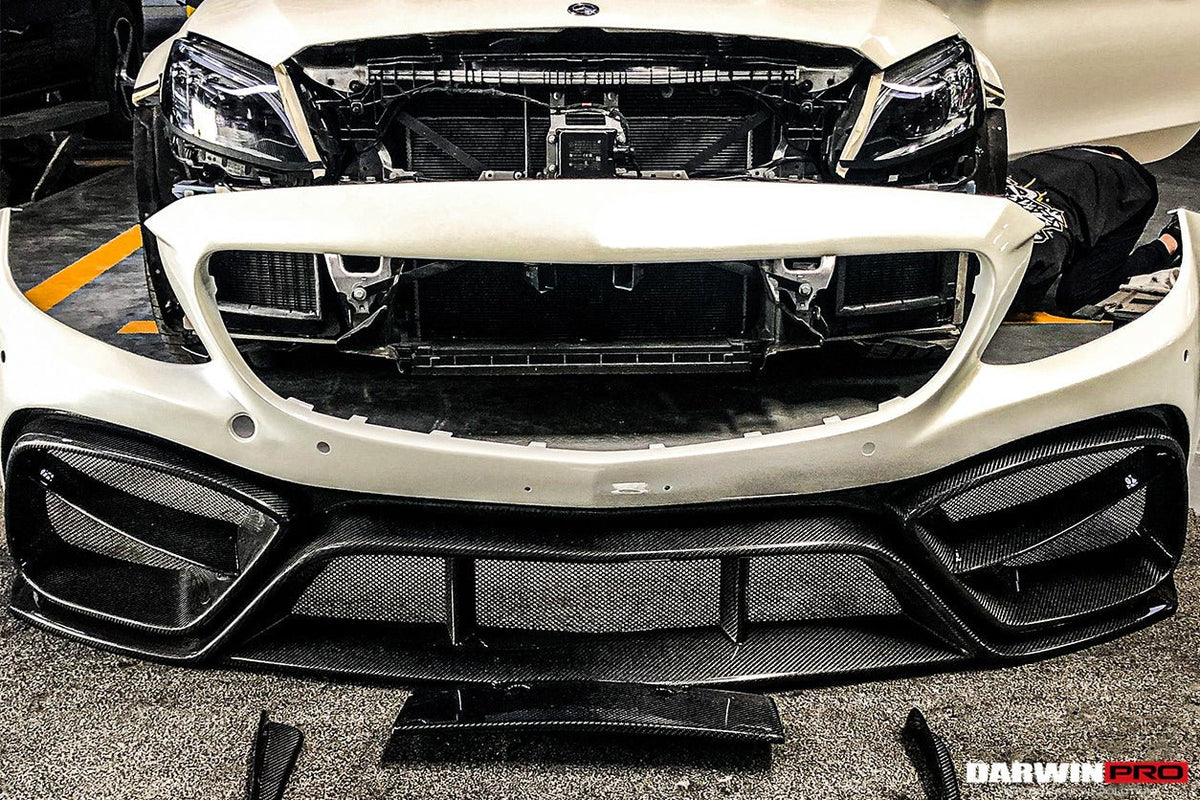 DARWINPRO - MERCEDES BENZ W205 C63 & C6S AMG COUPE 2015 - 2021 PARTIAL CARBON FIBER FRONT BUMPER WITH CANARDS - Aero Carbon UK