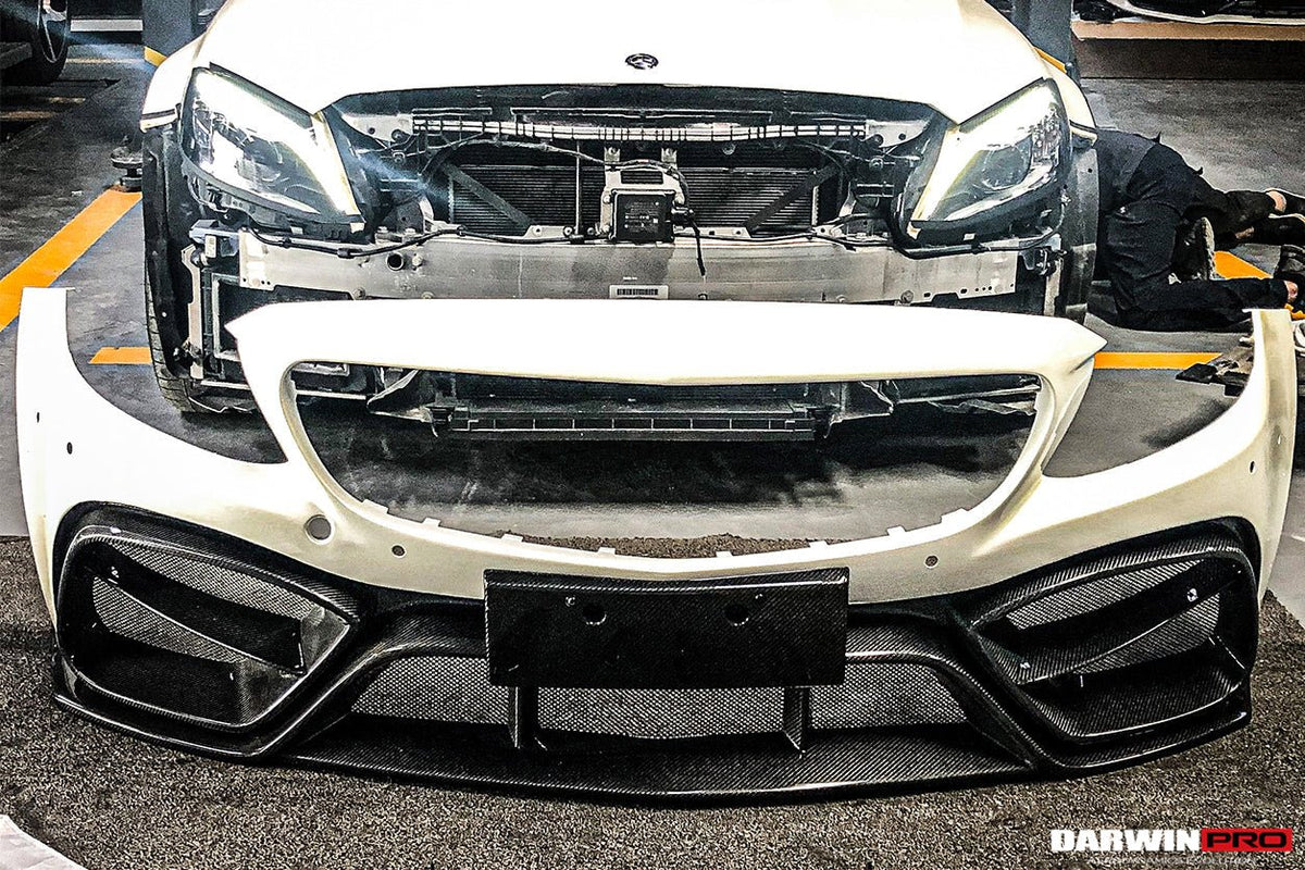 DARWINPRO - MERCEDES BENZ W205 C63 & C6S AMG COUPE 2015 - 2021 PARTIAL CARBON FIBER FRONT BUMPER WITH CANARDS - Aero Carbon UK
