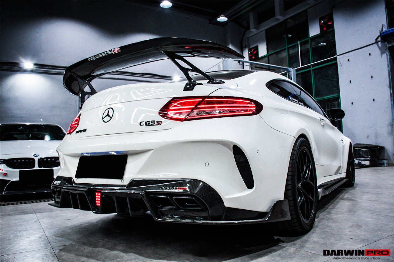 DARWINPRO - MERCEDES BENZ W205 C63 & C6S AMG COUPE 2015 - 2021 PARTIAL CARBON FIBER REAR BUMPER AND LED DIFFUSER - Aero Carbon UK