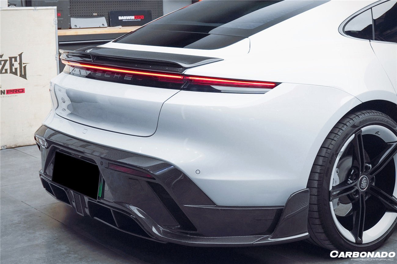 DARWINPRO - PORSCHE TAYCAN 4 / 4S / GTS / TURBO DRY CARBON FIBRE CABO STYLE LED REAR DIFFUSER - Aero Carbon UK