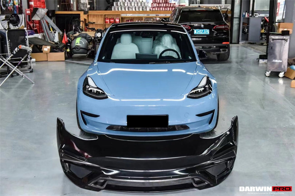 DARWINPRO - TESLA MODEL 3 IMP PERFORMANCE PARTIAL CARBON FIBER FRONT BUMPER - Aero Carbon UK