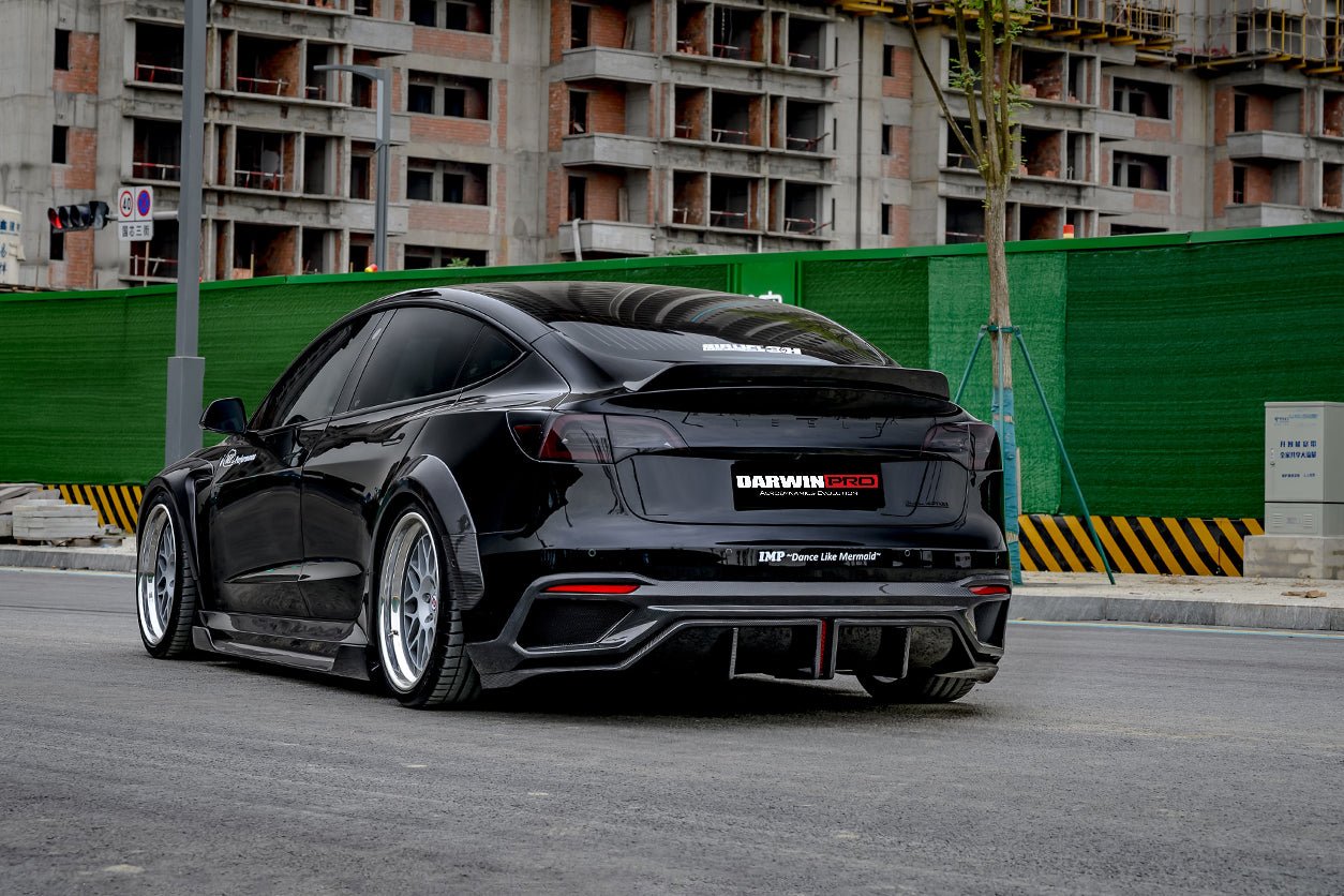 Model 3 Left Rear DARWINPRO - TESLA MODEL 3 IMP PERFORMANCE PARTIAL CARBON FIBER REAR BU ...