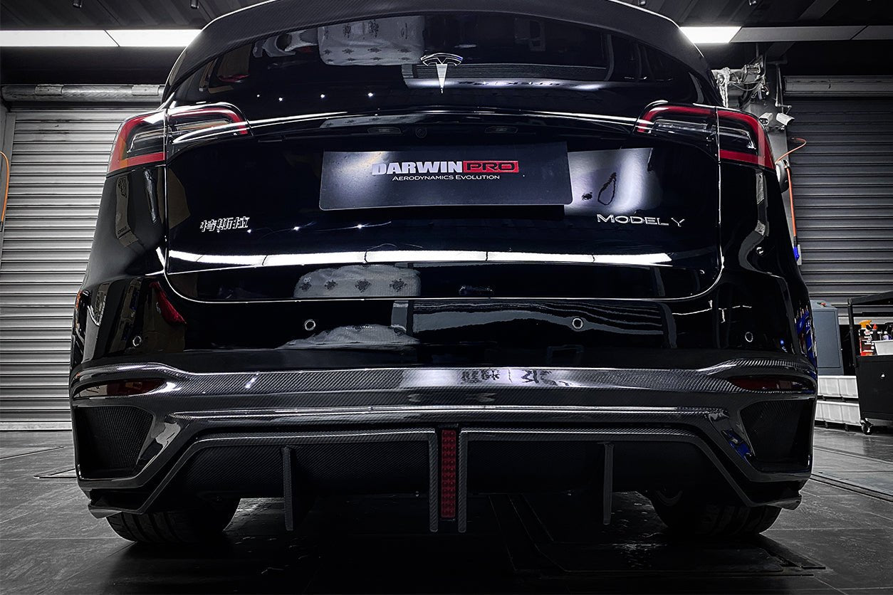 DARWINPRO - TESLA MODEL Y 2020+ IMP PERFORMANCE CARBON FIBER REAR BUMPER AND LED DIFFUSER AND LED DIFFUSER - Aero Carbon UK