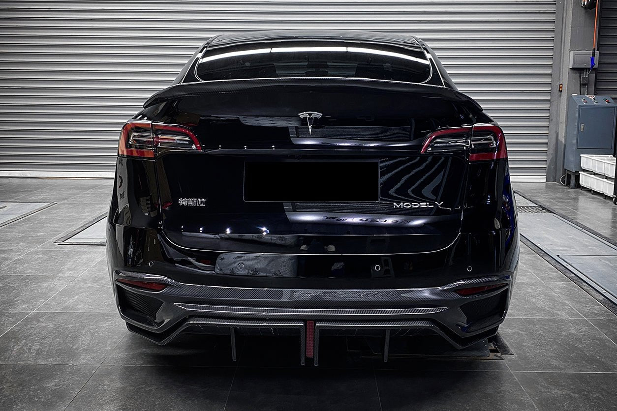 DARWINPRO - TESLA MODEL Y 2020+ IMP PERFORMANCE CARBON FIBER REAR BUMPER AND LED DIFFUSER AND LED DIFFUSER - Aero Carbon UK