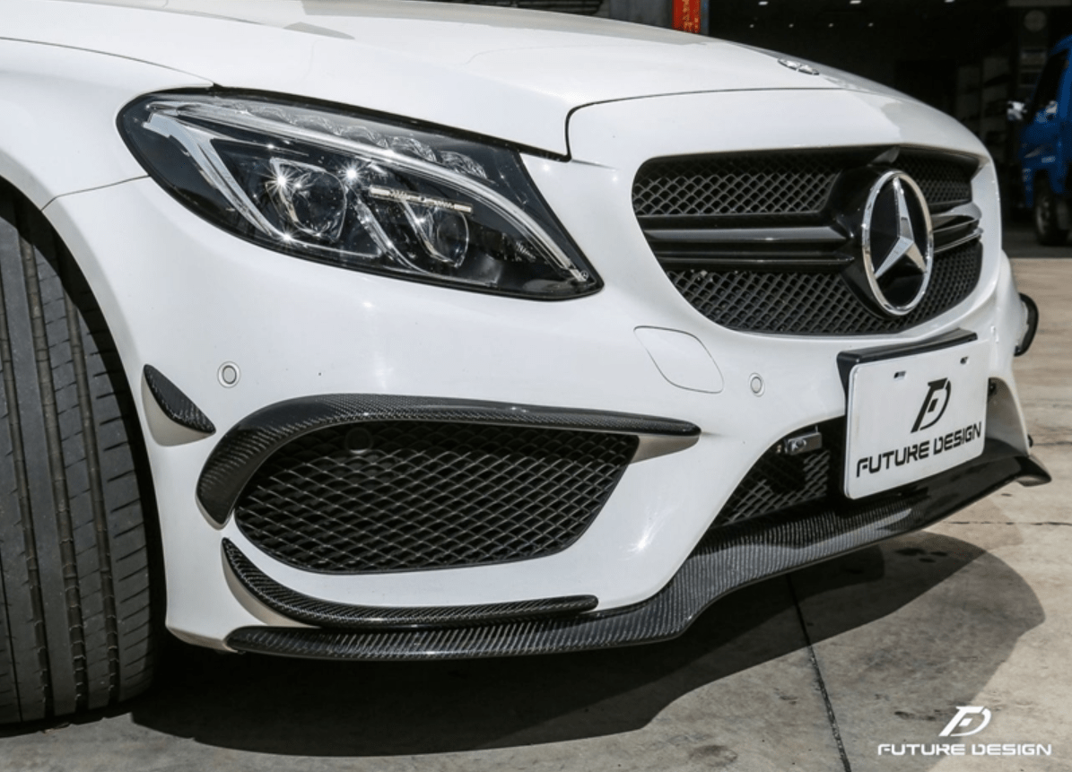Future Design Carbon Fiber Front Canards (6Pcs) for W205 c300 AMG Sport Package Sedan / Coupe 2015-2018 - Aero Carbon UK