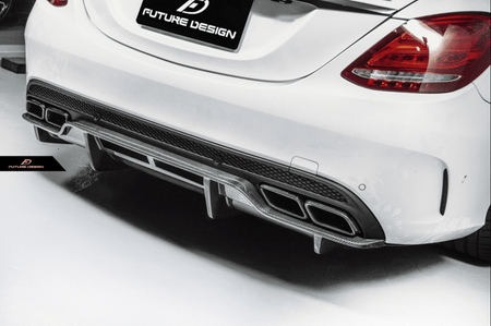 Future Design Carbon Fiber Rear Diffuser PSM Style for W205 C63 AMG Sedan 2015-2018 - Aero Carbon UK