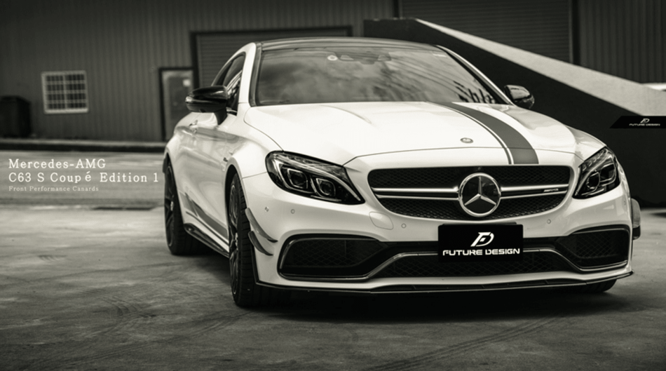 Future Design Carbon W205 C63 AMG Sedan / Coupe Carbon Fiber Front Canards - Aero Carbon UK