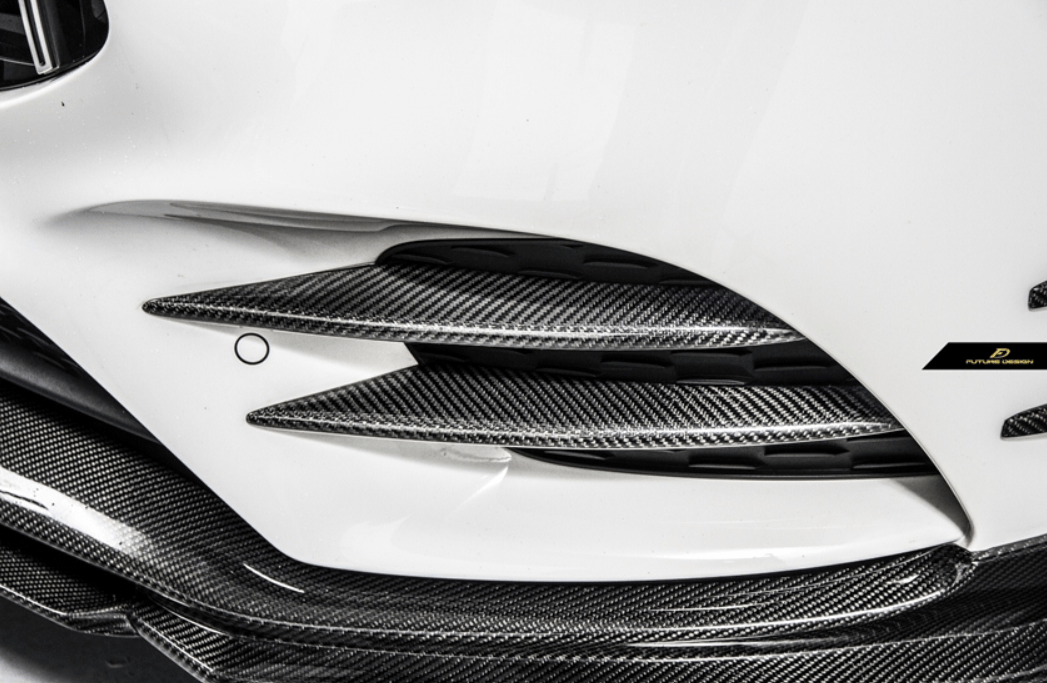 FUTURE DESIGN - MERCEDES BENZ A CLASS W177 CARBON FIBER FRONT BUMPER INSERTS AND CANARDS - Aero Carbon UK