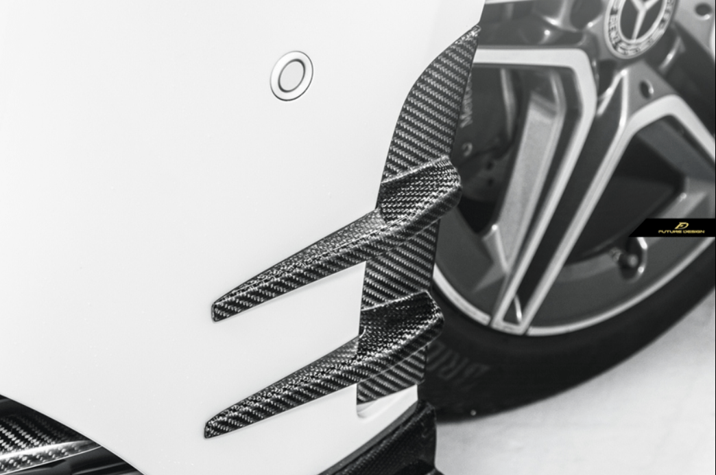 FUTURE DESIGN - MERCEDES BENZ A CLASS W177 CARBON FIBER FRONT BUMPER INSERTS AND CANARDS - Aero Carbon UK