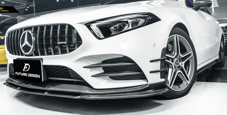FUTURE DESIGN - MERCEDES BENZ A CLASS W177 CARBON FIBER FRONT BUMPER INSERTS AND CANARDS (6 PIECE) - Aero Carbon UK