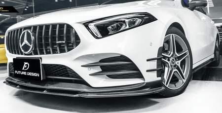 FUTURE DESIGN - MERCEDES BENZ A CLASS W177 CARBON FIBER FRONT BUMPER INSERTS AND CANARDS (6 PIECE) - Aero Carbon UK