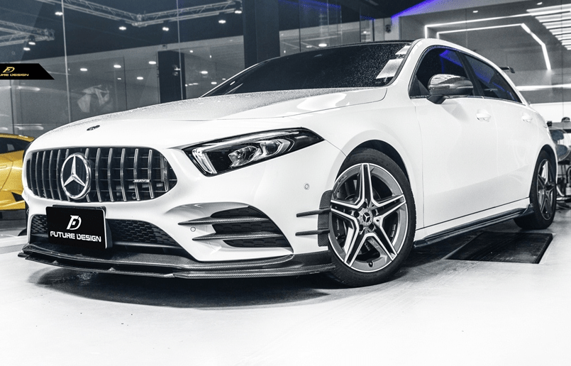 FUTURE DESIGN - MERCEDES BENZ A CLASS W177 CARBON FIBER FRONT BUMPER INSERTS AND CANARDS (6 PIECE) - Aero Carbon UK