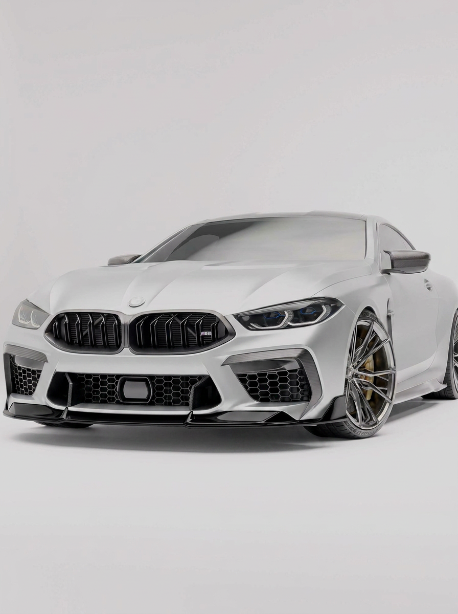 RevozPort BMW M8 F92 gloss black front lip splitter fitted