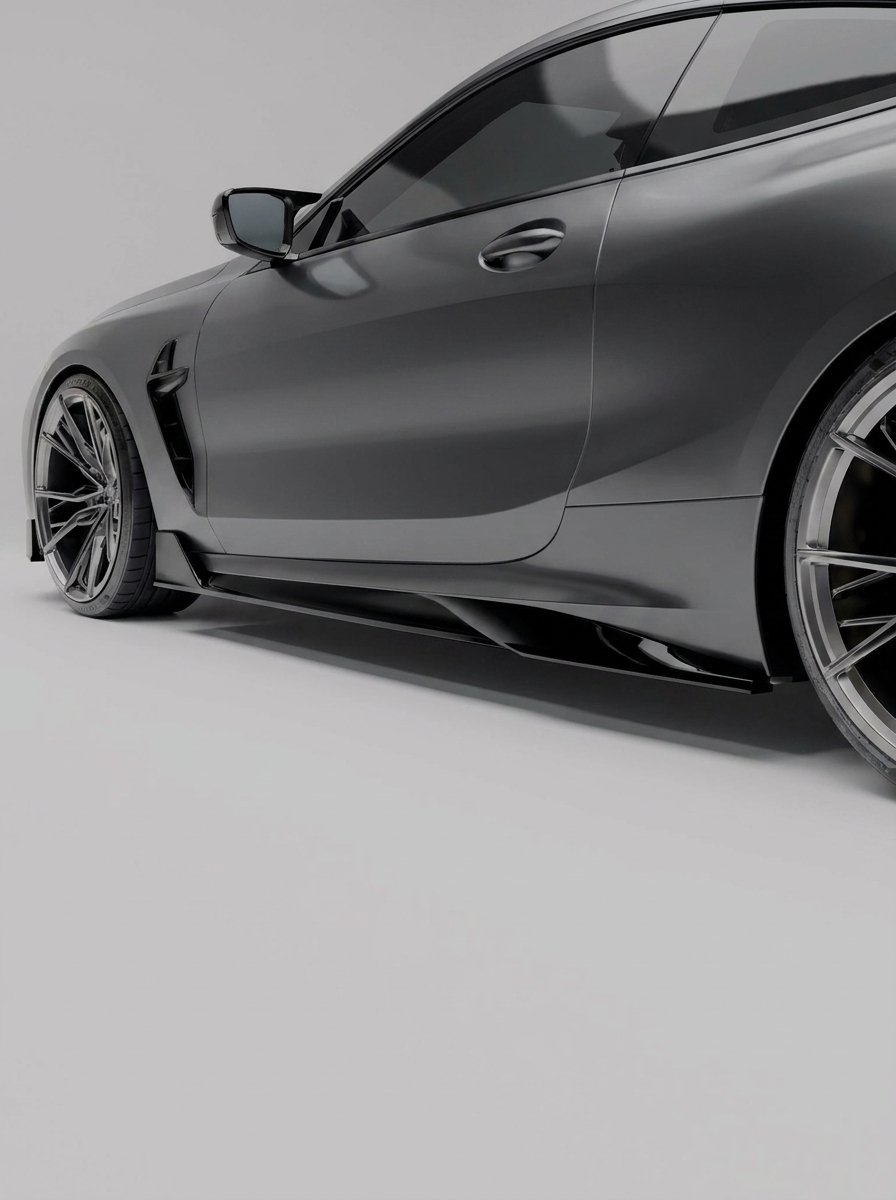RevozPort BMW M8 F92 gloss black side skirts fitted