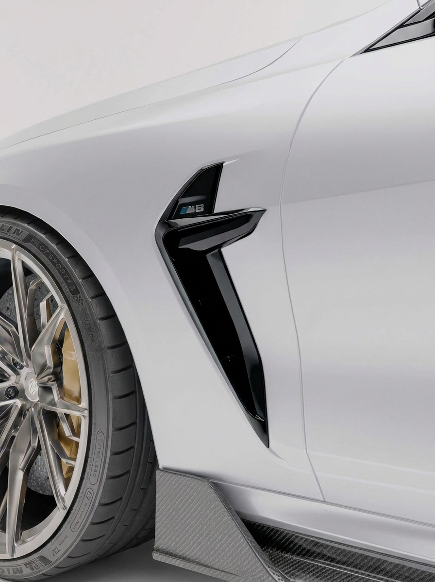 RevozPort BMW M8 F92 gloss black side fender vent fitted