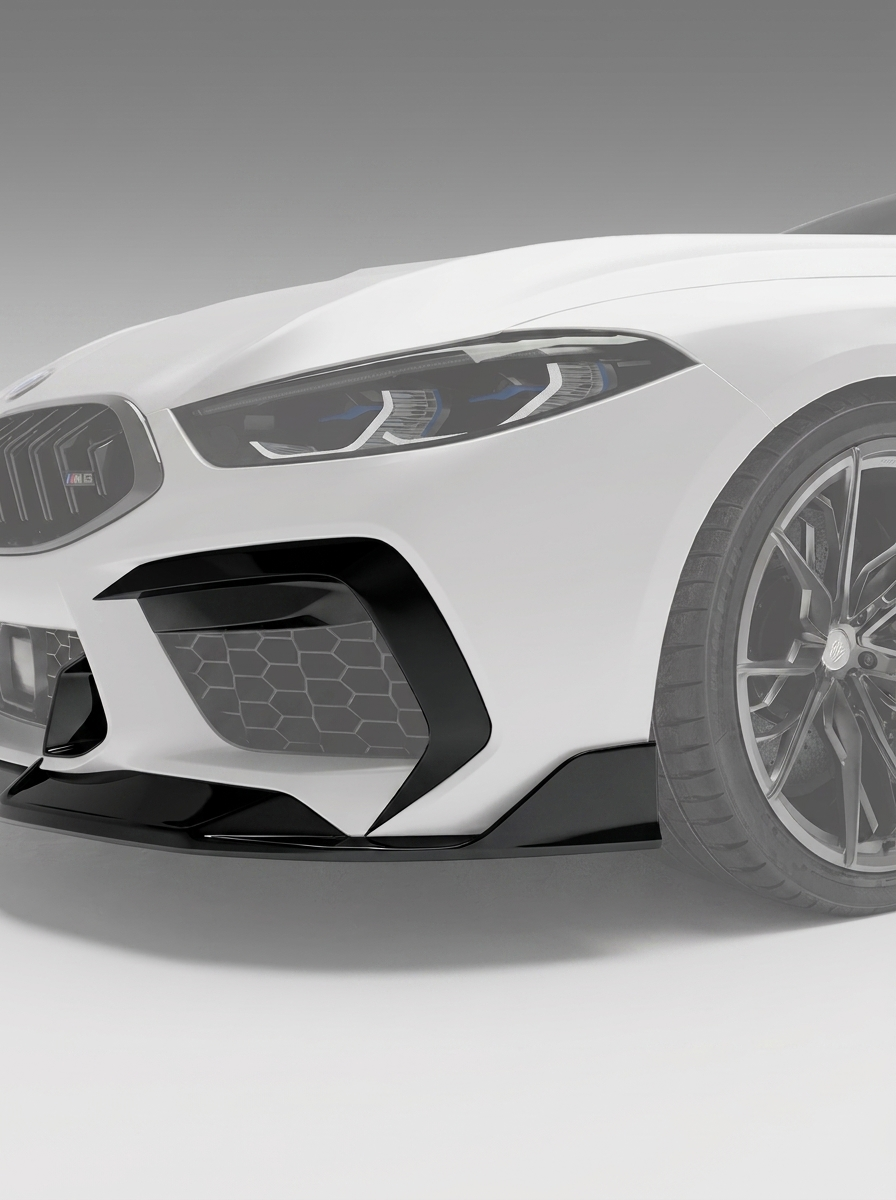 RevozPort BMW M8 F92 gloss black front canards fitted