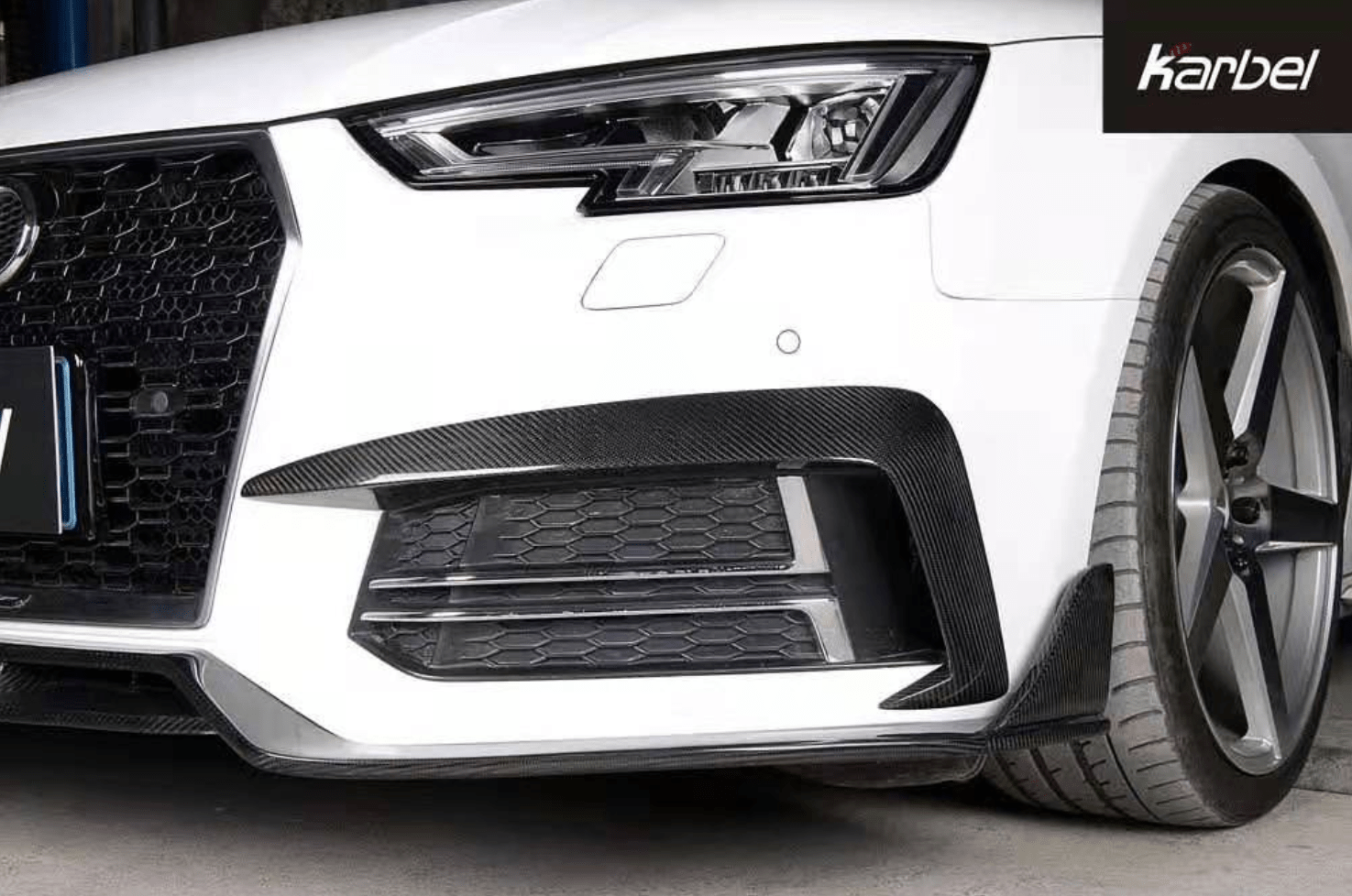 KARBEL - AUDI A4 /S4 B9 2017 - 18 DRY CARBON FIBER FRONT BUMPER VALANCES - Aero Carbon UK