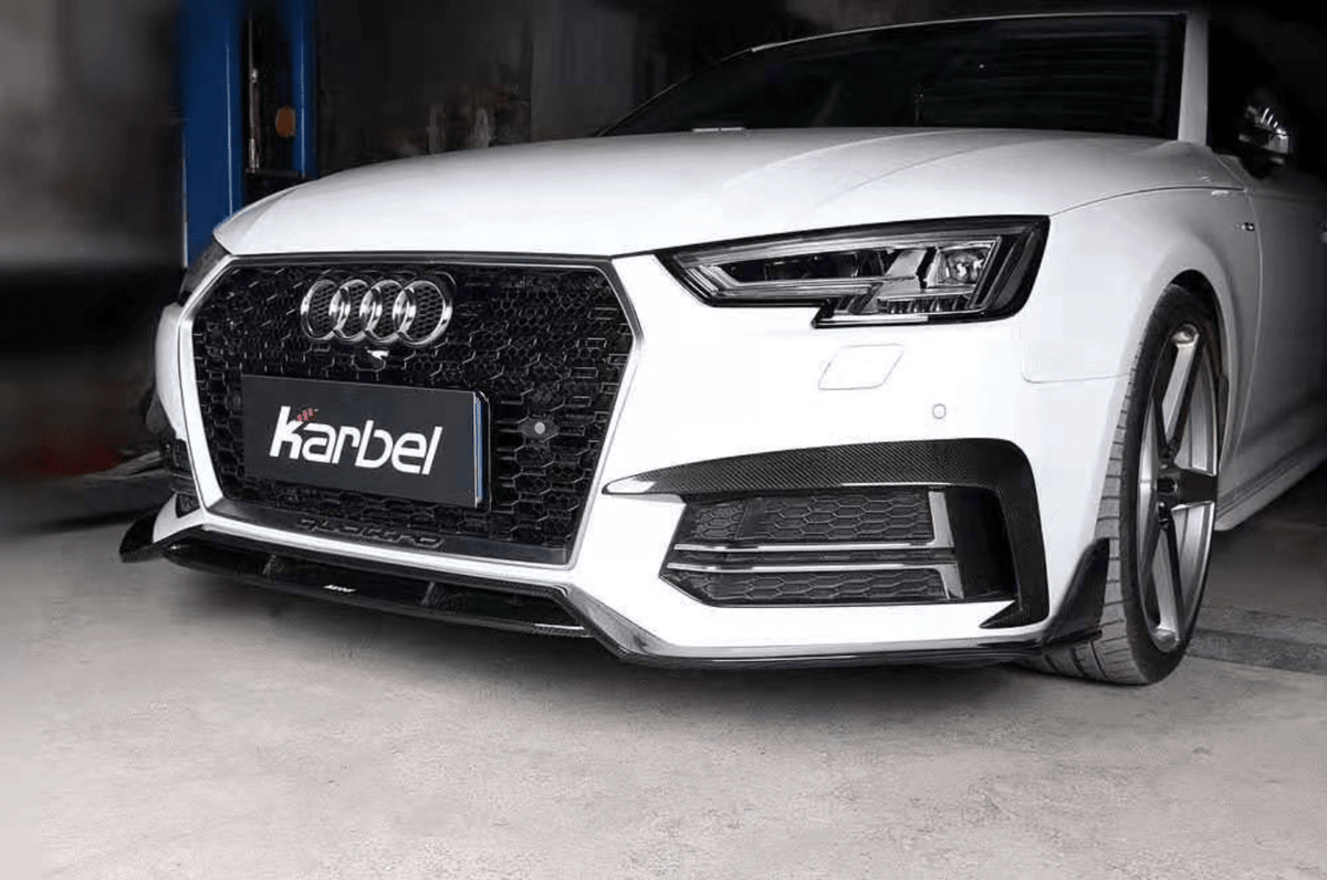 KARBEL - AUDI A4 /S4 B9 2017 - 18 DRY CARBON FIBER FRONT BUMPER VALANCES - Aero Carbon UK
