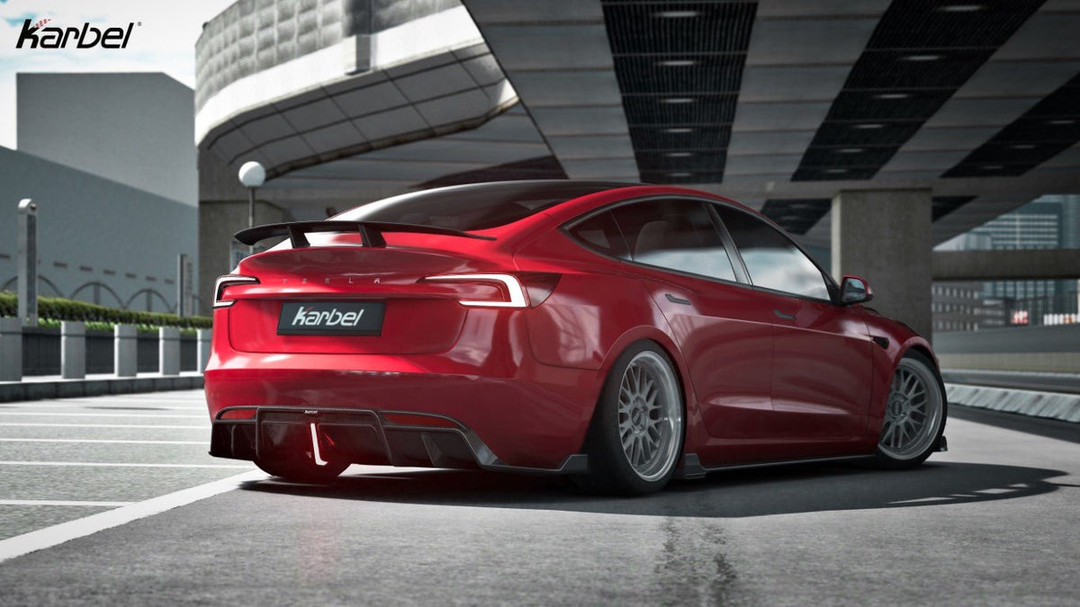 KARBEL - TESLA MODEL 3 HIGHLAND 2024+ CARBON FIBRE REAR DIFFUSER + REAR SIDE SKIRTS - Aero Carbon UK