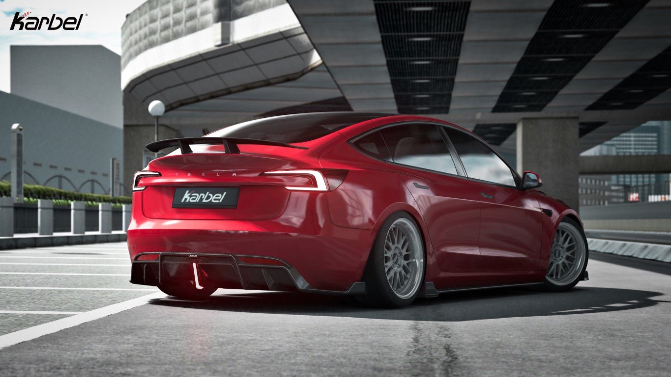 KARBEL - TESLA MODEL 3 HIGHLAND 2024+ CARBON FIBRE REAR DIFFUSER + REAR SIDE SKIRTS - Aero Carbon UK