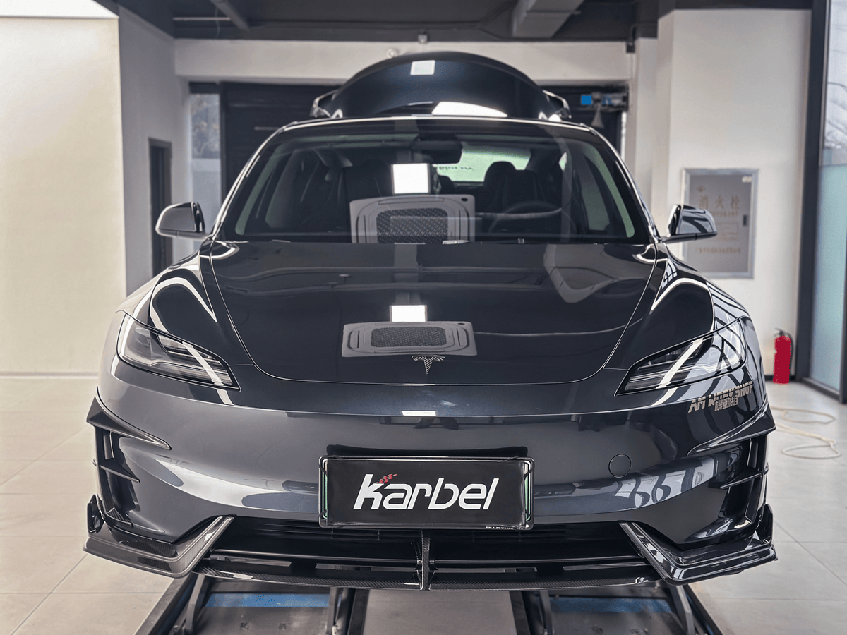 KARBEL - TESLA MODEL 3P PERFORMANCE HIGHLAND DRY CARBON FIBER FRONT VALANCES - Aero Carbon UK