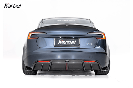 KARBEL - TESLA MODEL 3P PERFORMANCE HIGHLAND DRY CARBON FIBER LED REAR DIFFUSER - Aero Carbon UK