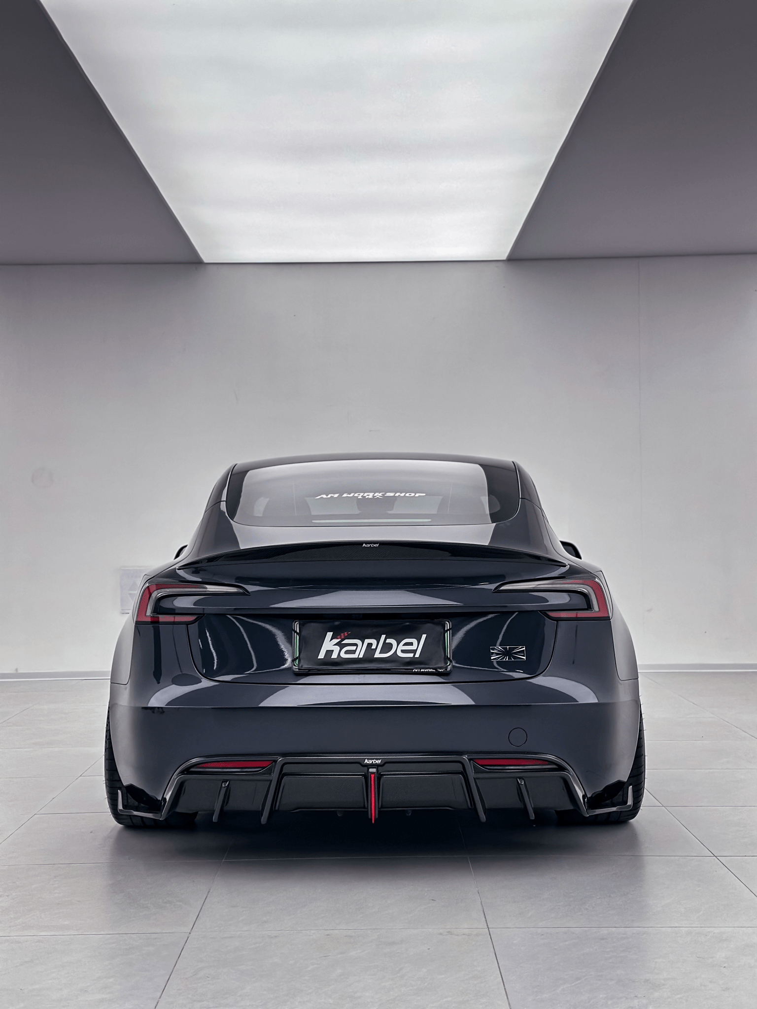 KARBEL - TESLA MODEL 3P PERFORMANCE HIGHLAND DRY CARBON FIBER LED REAR DIFFUSER - Aero Carbon UK