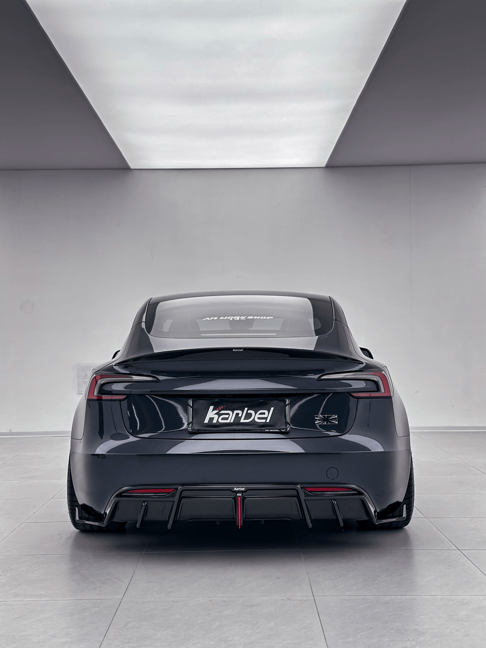 KARBEL - TESLA MODEL 3P PERFORMANCE HIGHLAND DRY CARBON FIBER LED REAR DIFFUSER - Aero Carbon UK