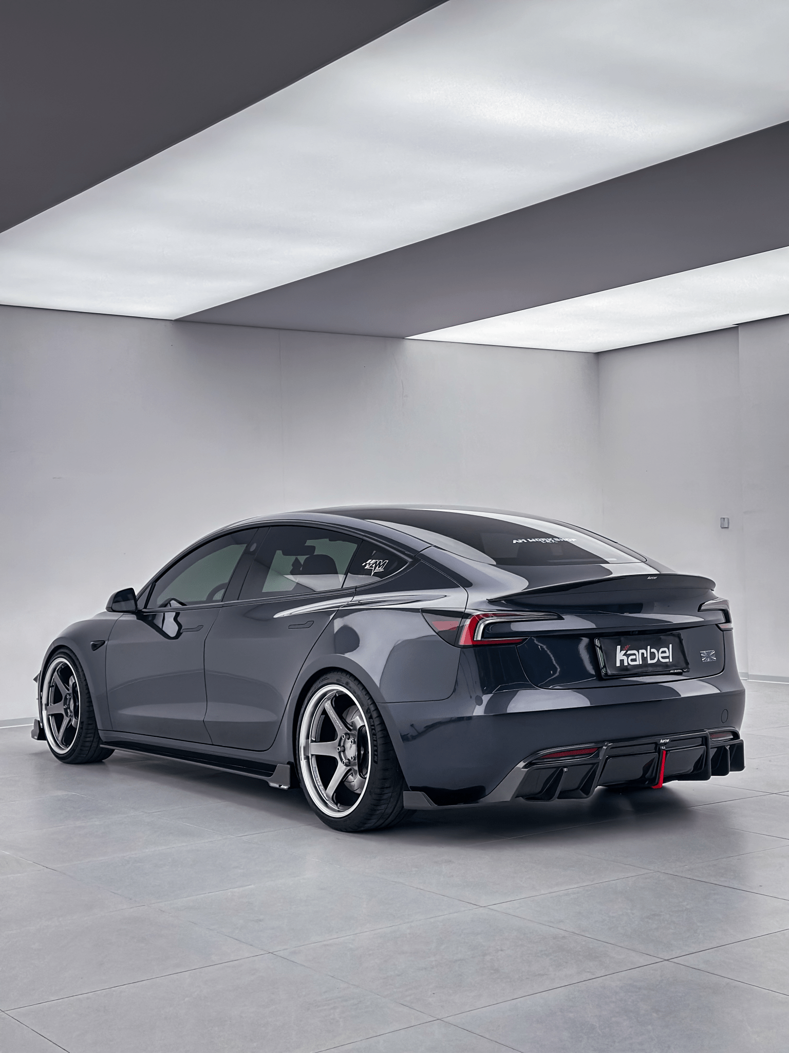 KARBEL - TESLA MODEL 3P PERFORMANCE HIGHLAND DRY CARBON FIBER LED REAR DIFFUSER - Aero Carbon UK
