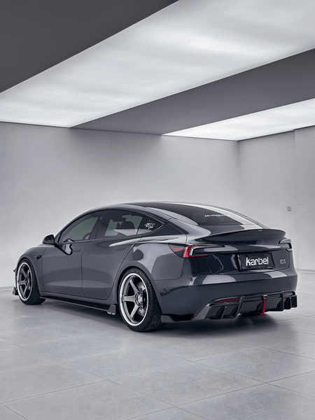 KARBEL - TESLA MODEL 3P PERFORMANCE HIGHLAND DRY CARBON FIBER LED REAR DIFFUSER - Aero Carbon UK