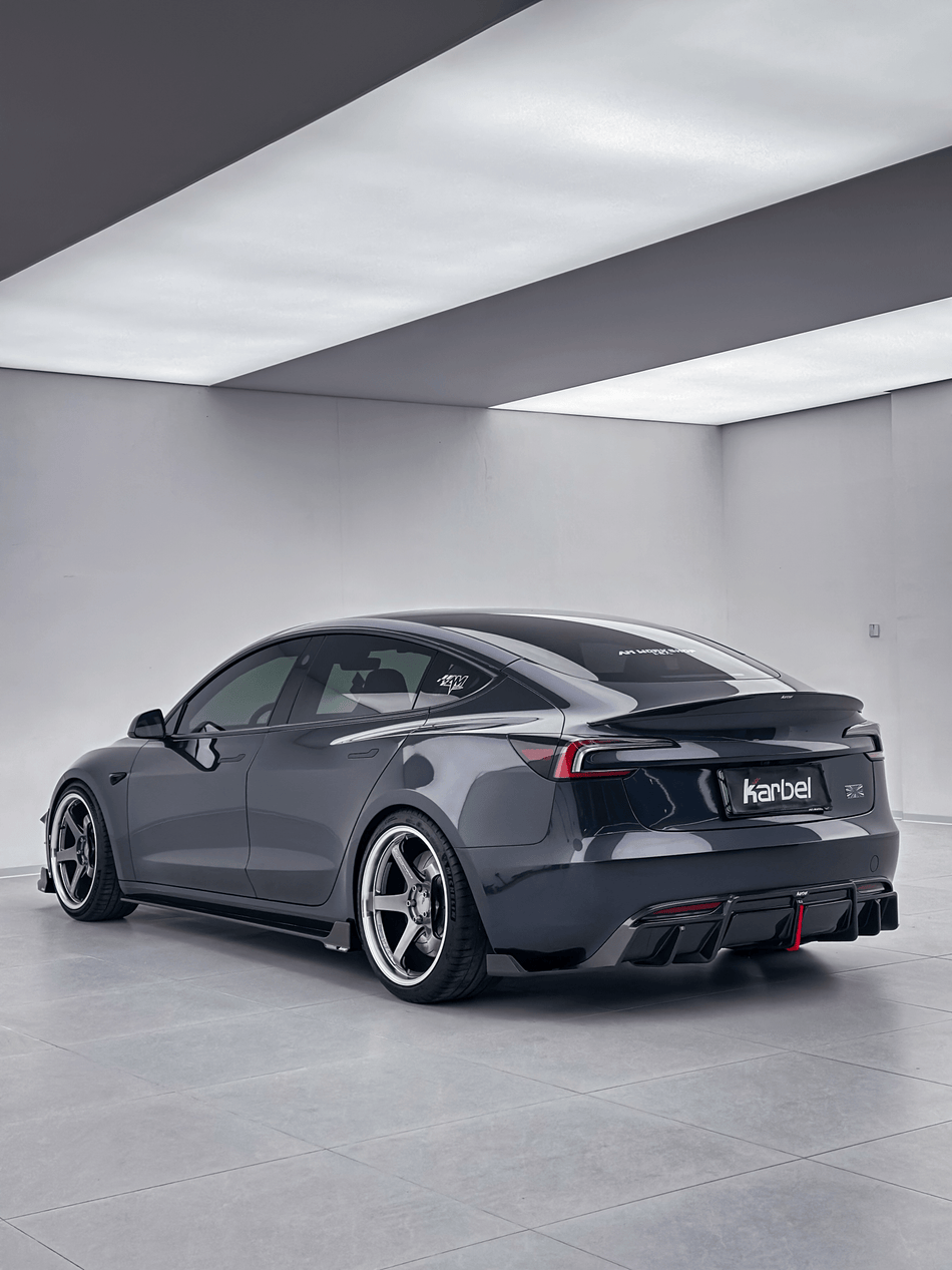 KARBEL - TESLA MODEL 3P PERFORMANCE HIGHLAND DRY CARBON FIBER LED REAR DIFFUSER - Aero Carbon UK